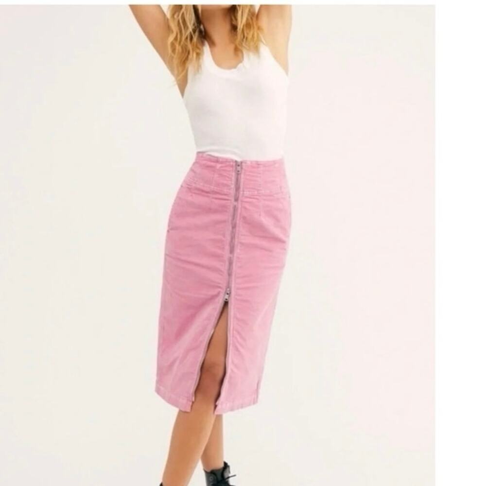 Free People I want It All Corduroy Midi Skirt Women's Pink Size 29